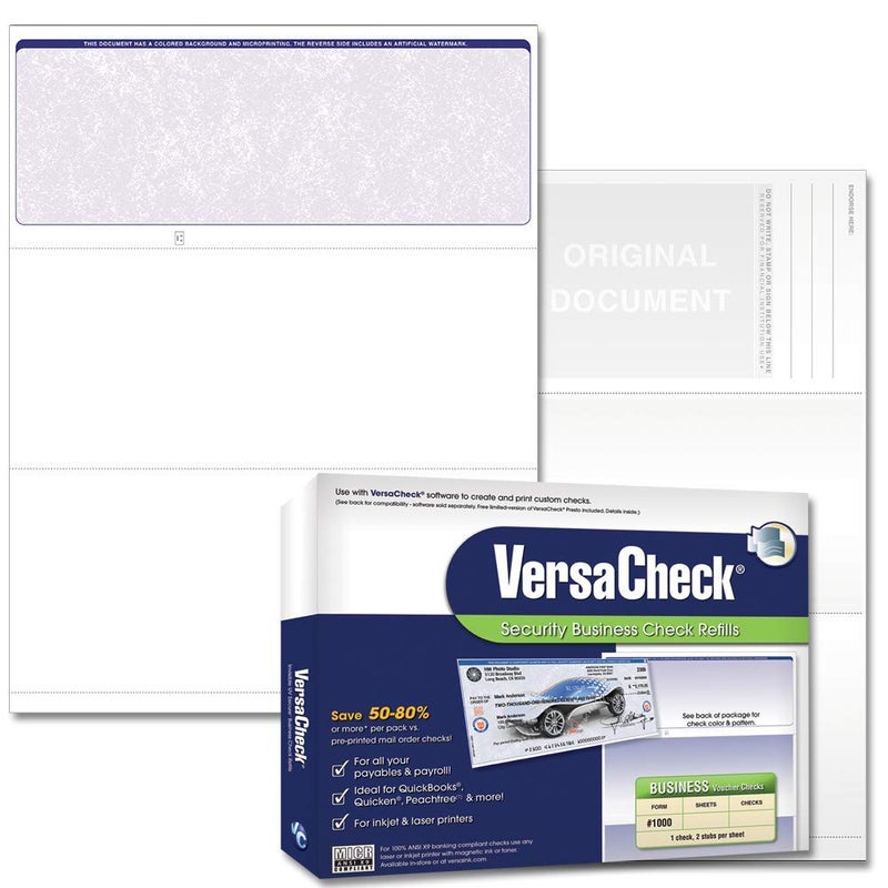 VersaCheck Secure Checks - 250 Blank Business Voucher Checks - Blue Classic - 250 Sheets Form #1000 - Check on Top - Image 1